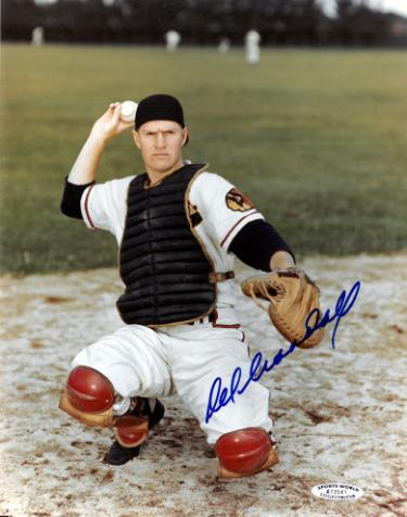 Del Crandall signed Milwaukee Braves MLB Licensed 8x10 Photo Ding- Sports World Collectibles/COA (11X All Star/1957 WS Champ)