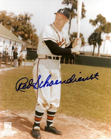 Red Schoendienst signed Milwaukee Braves MLB Licensed 8x10 Photo- COA/Show Ticket (HOF)