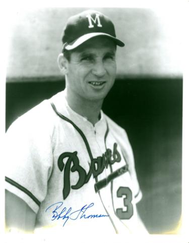 Bobby Thomson signed Milwaukee Braves Vintage B&W 8x10 Photo- Stacks of Plaques COA (Staten Island Scot)