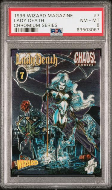 1996 Wizard Magazine Lady Death Chromium Series Card #7- PSA Graded 8 NM-MT