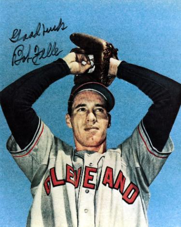 Bob Feller signed Cleveland 8x10 Portrait Photo w/ Good Luck- COA (HOF/3 No Hitters)