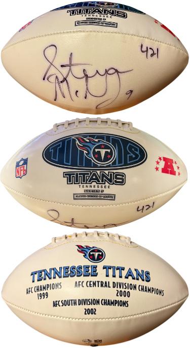Steve McNair signed Tennessee Titans NFL/AFC Logo Fotoball Full Size WP Football #9 & 421� Beckett Review (Air McNair/2003 MVP)