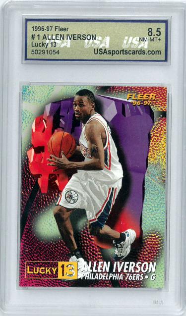 Allen Iverson 1996-97 Fleer Prize Lucky 13 Rookie Card (RC) #1- USA Graded 8.5 NM-MT+ (76ers)