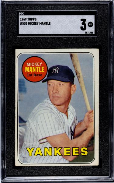 Mickey Mantle 1969 Topps Card #500- SGC Graded 3 VG (Last Name in Yellow/Yankees)