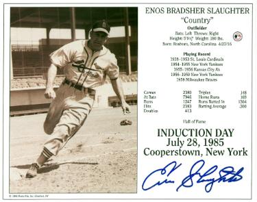 Enos Slaughter signed St. Louis Cardinals Hall of Fame Induction 8x10 Photo/Card Ding- COA