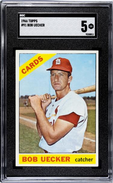 Bob Uecker 1966 Topps Card #91- SGC Graded 5 EX (HOF/Cardinals/Traded Statement)