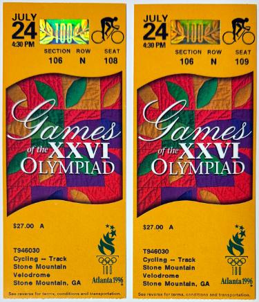 Atlanta Olympics July 24, 1996 Cycling Ticket Stub Pair-Stone Mountain Velodrome