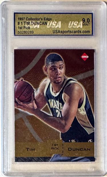 Tim Duncan 1997 Collector's Edge Rookie Card (RC) #1- USA Graded 9 Mint (San Antonio Spurs)