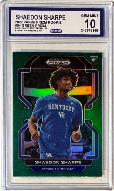 Shaedon Sharpe 2022-23 Panini Prizm Draft Picks Green Rookie Card (RC) #54- CCG Graded 10 Gem Mint (Kentucky)