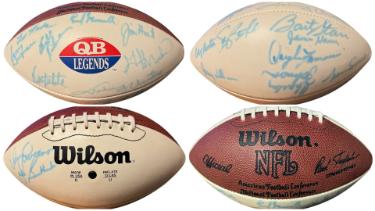 QB Legends signed Wilson NFL WP Football 18 Sigs� Beckett Review-Bart Starr/Johnny Unitas/Sonny Jurgensen