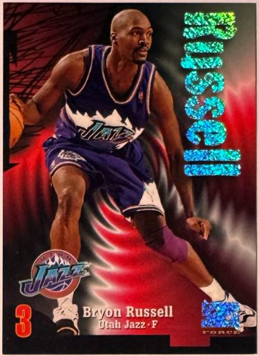 Byron Russell 1997-98 SkyBox Z-Force Basketball Card #82 Rave- /399 (Utah Jazz)