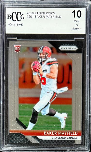 Baker Mayfield 2018 Panini Prizm Rookie Card #201- BCCG Graded 10 Mint or Better (Browns/Bucaneers)