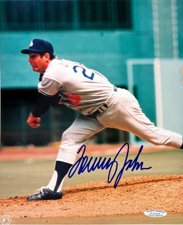 Tommy John signed Los Angeles Dodgers MLB Licensed 8x10 Photo imperfect- Sports World Collectibles COA