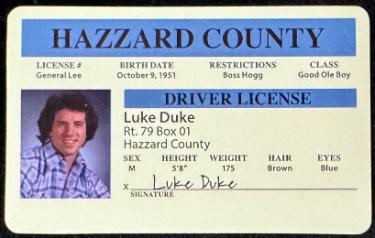 Luke Duke Hazzard County Replica Driver's License - Dukes of Hazzard- NEW