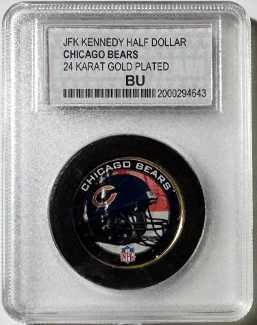 Chicago Bears NFL 24 Karat Gold Plated Kennedy Half Dollar, #1 FAN BU