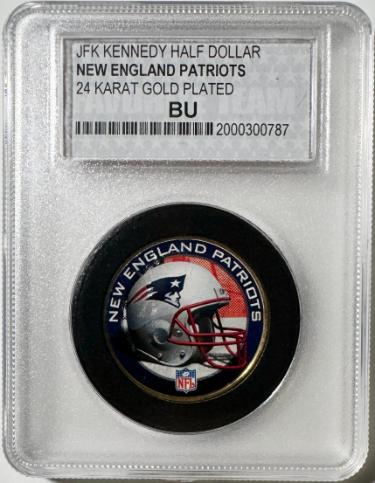 New England Patriots NFL 24 Karat Gold Plated Kennedy Half Dollar, #1 FAN BU