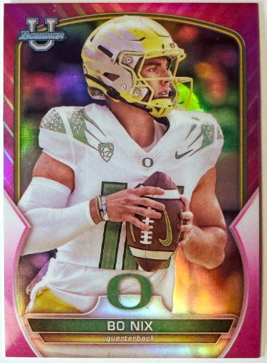Bo Nix 2022 Bowman U Chrome Prospect Pink Refractor Rookie Card # 61 (Oregon/Broncos)