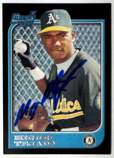 Miguel Tejada signed 1997 Bowman 1st Rookie On Card Auto #411- COA (Oakland A's)