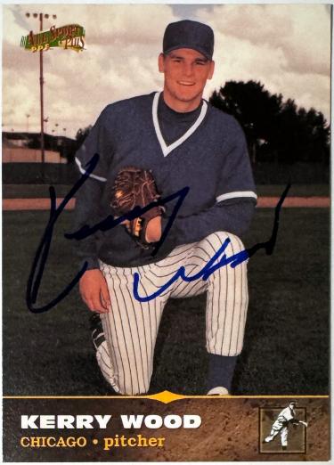 Kerry Wood signed 1996-97 Score Board All Sport PPF RC On Card Auto #166-COA (Chicago Cubs)