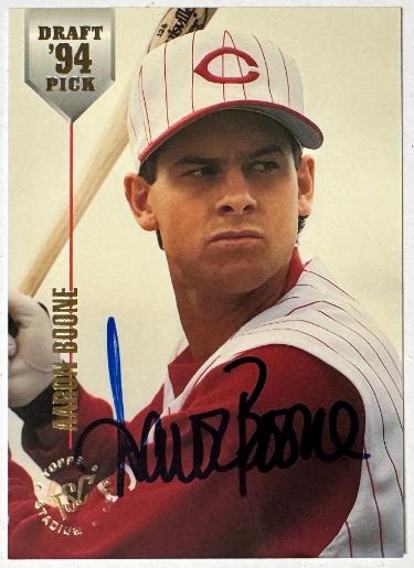 Aaron Boone signed 1994 Stadium Club Rookie On Card RC Auto #10- COA (Cincinnati Reds)