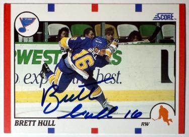 Brett Hull signed 1990 Score NHL On Card Auto #300 - COA (HOF/St. Louis Blues)