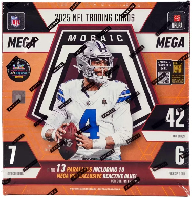 2025 Panini Mosaic Football Mega Box-Reactive Blue Parallels 6pks/7CPK/42 Cards-New Factory Sealed
