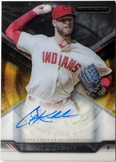 Corey Kluber signed 2015 Topps Strata On Card Auto #SA-CKR- (Cleveland/2X CY)