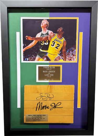 Magic Johnson/Larry Bird dual signed Original Forum Court/Floor Piece /10 Custom Framing- Beckett Review