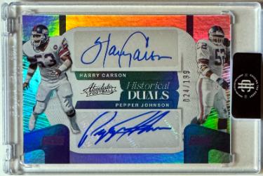 Harry Carson & Pepper Johnson dual signed 2022 Absolute Historical Duals Auto Card /199 (New York Giants)