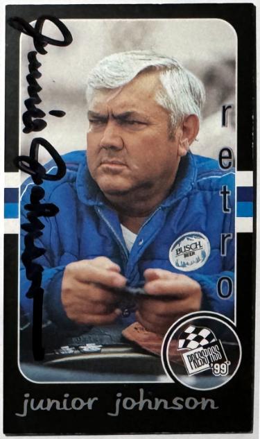 Junior Johnson signed 1999 Press Pass Retro NASCAR On Card Auto #134- COA