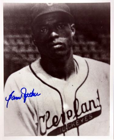 Sam Jethroe signed Cleveland Buckeyes 8X10 Photo imperfect- COA (ROY 1950)