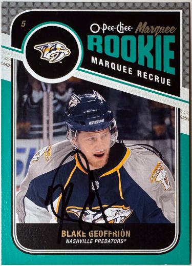 Blake Geoffrion signed 2011-12 O-Pee-Chee NHL Rookie On Card Auto (RC) #578- COA