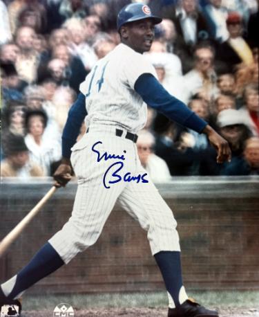 Ernie Banks signed Chicago Cubs MLB Licensed 8x10 Photo minor dings- COA (HOF)