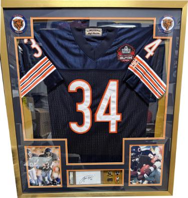Walter Payton Signed PSA Slab Cut Chicago Bears NFL HOF Jersey/Photos/Pins Custom Framing Display 32x36
