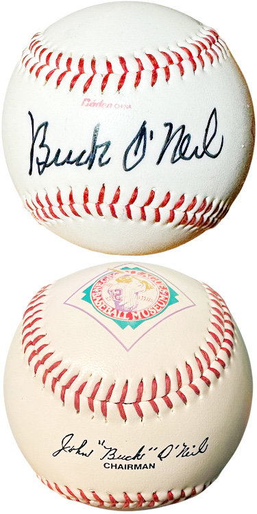 Buck O'Neil signed Baden Negro League Museum Logo Baseball minor tone- COA (KC Monarchs/HOF/Chicago Cubs)