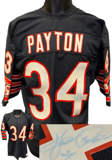 Walter Payton signed Official Wilson NFL Chicago Bears Wilson NFL Navy Jersey #34 imperfect (Size 44)- PSA LOA #Z03550 (HOF)