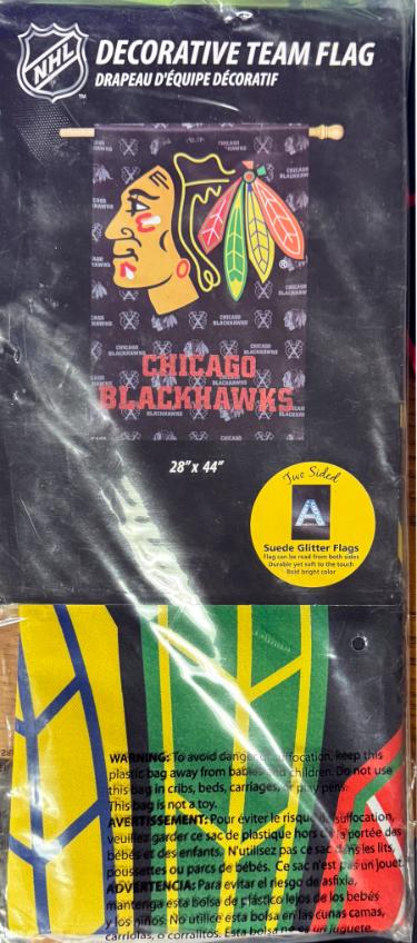 Chicago Blackhawks NHL 2 Sided Suede Glitter Flag/Banner 28x44 - New (Sealed)