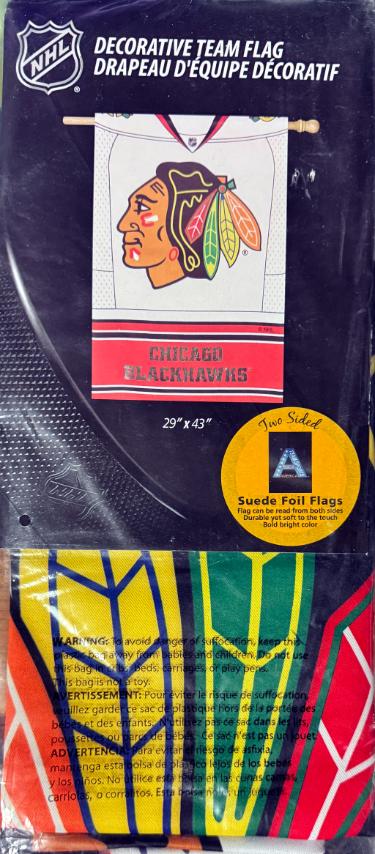 Chicago Blackhawks NHL 2 Sided Suede Foil Flag/Banner 29x43 - New Factory Sealed