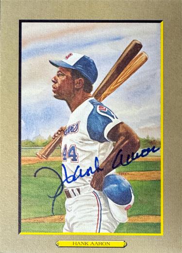 Hank Aaron signed Atlanta Braves Perez Steele Great Moments 5.75x8 Postcard- Beckett (HOF)
