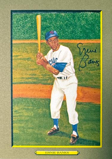 Ernie Banks signed Chicago Cubs Perez Steele Great Moments 5.75x8 Postcard- Beckett (HOF)