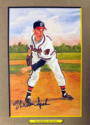 Warren Spahn signed Boston Braves Perez Steele Great Moments 5.75x8 Postcard- Beckett (HOF)