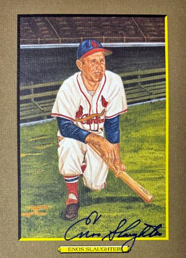 Enos Slaughter signed St. Louis Cardinals Perez Steele Great Moments 5.75x8 Postcard- Beckett (HOF)