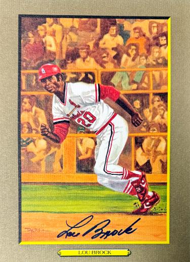 Lou Brock signed St. Louis Cardinals Perez Steele Great Moments 5.75x8 Postcard #66- Beckett (HOF)