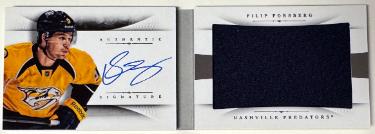 Filip Forsberg signed 2013-14 Panini National Treasures Rookie On Card Auto/Event Worn Jersey Booklet #RB-FF- /99 (Predators)