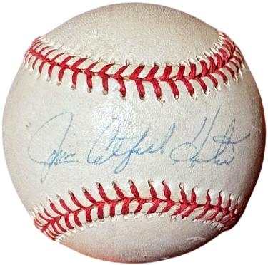 Jim "Catfish" Hunter signed Rawlings Official League Baseball imperfect- COA (HOF/Oakland A's)
