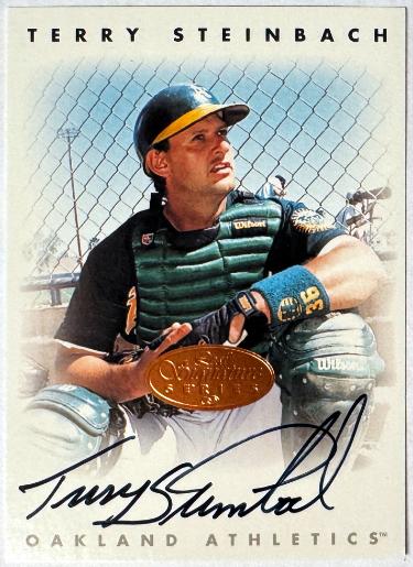 Terry Steinbach signed 1996 Leaf Signature Series Bronze On Card Auto (Oakland A's)