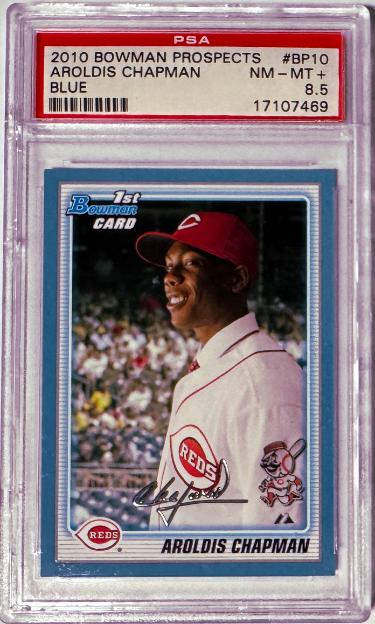Aroldis Chapman 2010 Bowman Prospects Blue RC Card #BP10 / PSA Graded 8.5 NM-MT+ (Cincinnati Reds)