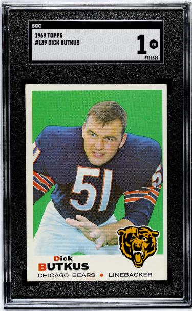 Dick Butkus 1969 Topps Card #139- SGC Graded 1 Poor (Chicago Bears/HOF)