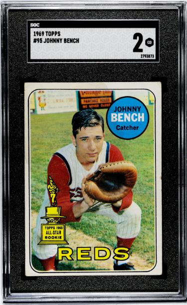 Johnny Bench 1969 Topps All-Star Rookie Card #95- SGC Graded 2 Good (Cincinnati Reds/HOF 2nd Year)