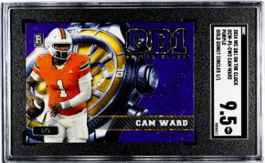 Cam Ward 2024 WC QB1 On The Clock Purple Gold Donut Circles Rookie Card 1/1 #OCW-PL-CW2- SGC Graded 9.5 Mint+ (Miami/Titans)